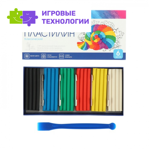 Пластилин 6 цветов 120 г, "Классический", со стеком