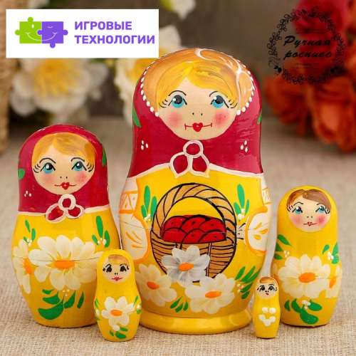 Матрёшка «Корзинка», красный платок, 5 кукольная, 10 см 3371597