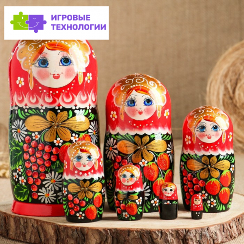 Матрёшка «Полянка»,  красный платок, 7 кукольная, 22 см 3440254