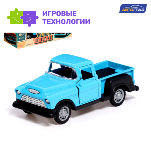 Машинка металлическая «Пикап», инерция, 1:32, открываются двери, световые и звуковые эффекты, цвет синий