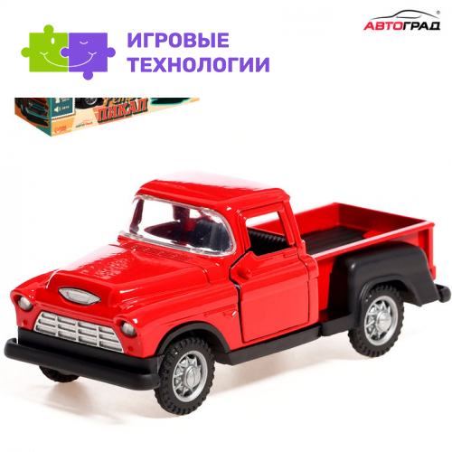 Машинка «Ретро пикап», металлическая, инерция, открываются двери, световые и звуковые эффекты, 1:32, цвет красный