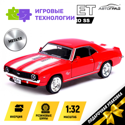 Машина металлическая CHEVROLET CAMARO SS, 1:32, открываются двери, инерция, цвет красный