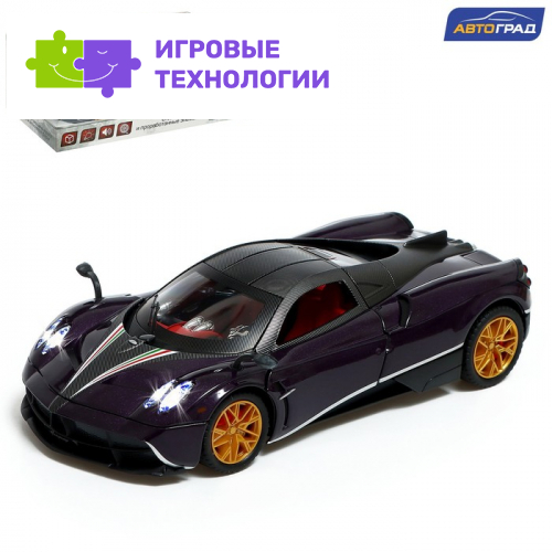 Машинка металлическая, инерционная, 1:24,открываются двери, капот, багажник, световые и звуковые эффекты, цвет фиолетовый