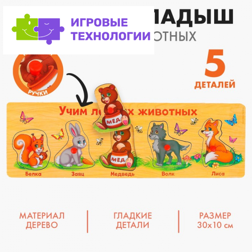 Рамка - вкладыш «Учим лесных животных», 5 элементов