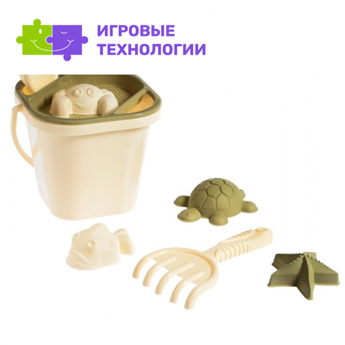 Набор игрушек для песочницы, 8 предметов: совочек, грабельки, сито, ведерко, 4 мягкие формочки