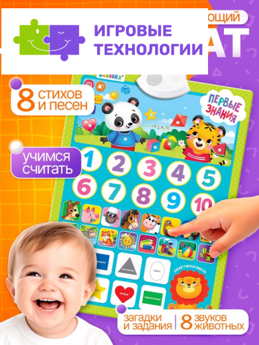 Обучающий плакат «Первые знания», со звуком, работает от батареек