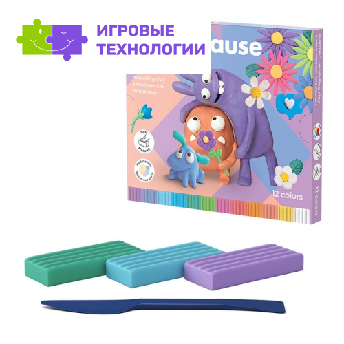 Пластилин 12 цветов, 216 г, ErichKrause "Jolly Friends Pastel Bloom", со стеком, в картонной упаковке