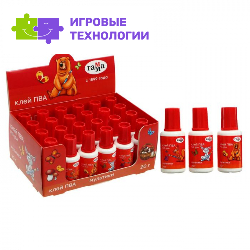 Клей ПВА Гамма «Мультики», 20 г, с кисточкой