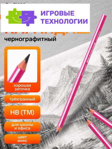 Карандаш чернографитный Calligrata, HB, трёхгранный с полоской, пластиковый, МИКС
