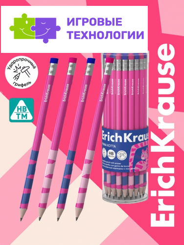 Карандаш чернографитный ErichKrause Pinna Kotta, круглый, с ластиком, HB, в тубусе, МИКС
